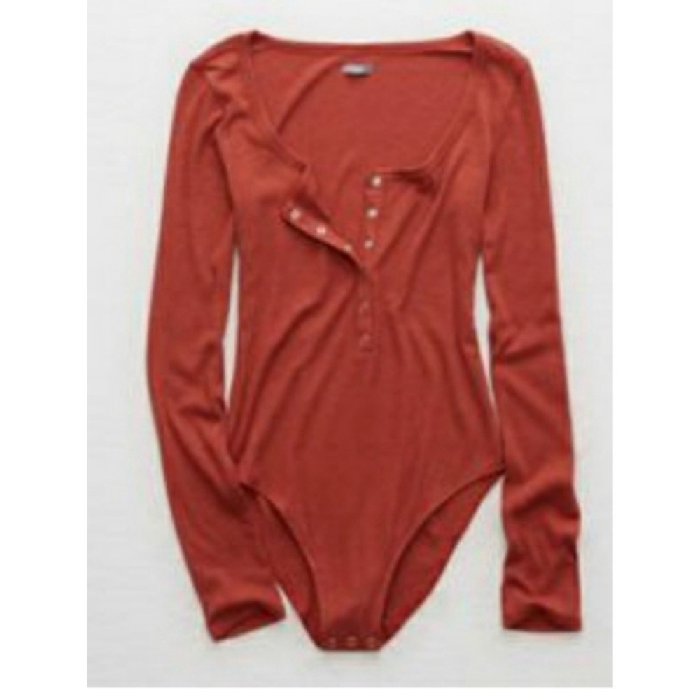 Aerie Ribbed Henley Bodysuit Orange